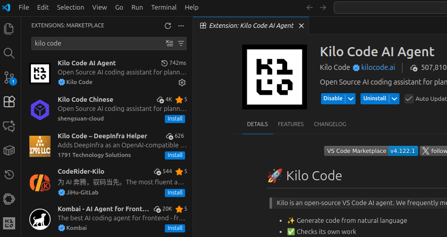 Установка kilo code в vscode