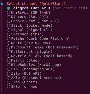 OpenClaw выбор telegram в качестве канала