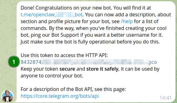 Создание телеграм бота для общения с OpenClaw