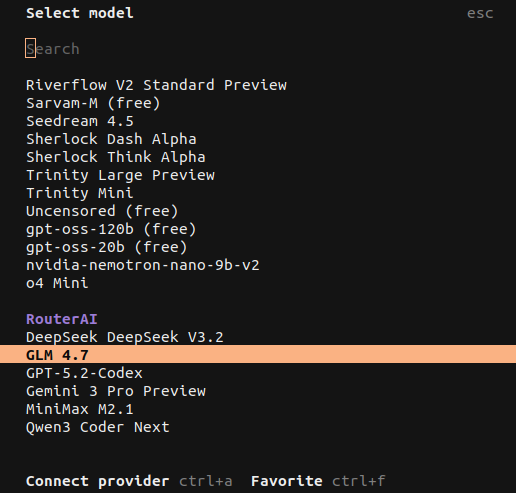 OpenCode: модели доступные через RouterAI