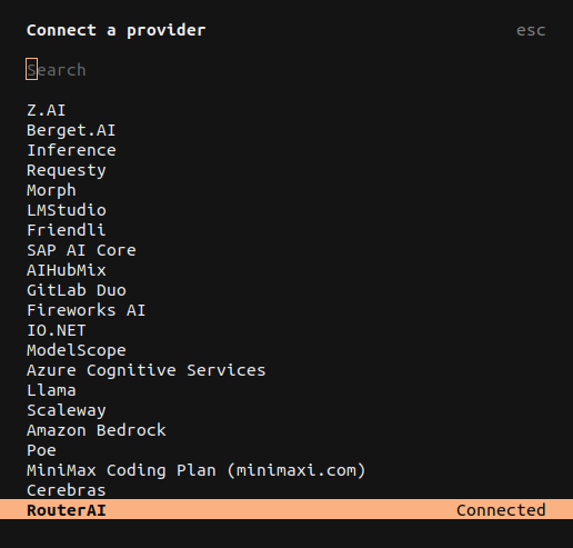 OpenCode: выбор провайдера RouterAI